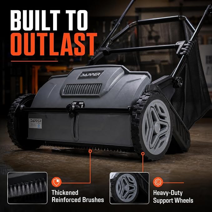 Dapper Supply 21" Push Lawn Sweeper (Also 22" & 26"), Leaf & Grass Collector, 3.5 Cu Ft Non-Woven Bag, Tool-Free Height Adjust, Folds for Wall Storage