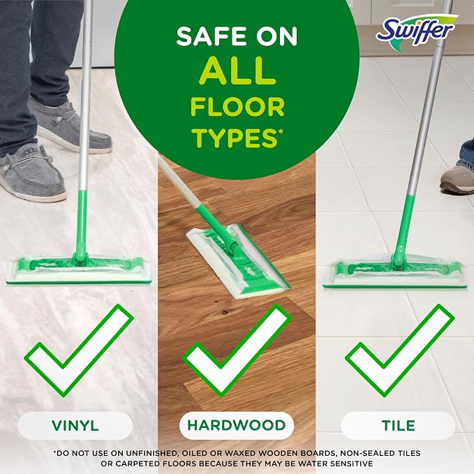 Swiffer Sweep + Mop, Wet Pads Refill, Floor Cleaner for Dirt, Dust, Hair, Cleaning Cloths for Mopping Home, Bathroom, Kitchen, All Purpose Multi-Surface Floor Wipes, Lavender, 12ct