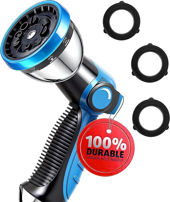 AyayaBoss Garden Hose Nozzle, Durable High Pressure Water Hose Sprayer Nozzle with 10 Patterns for Watering Plants, Washing Cars, Cleaning Patio, Showering Pets