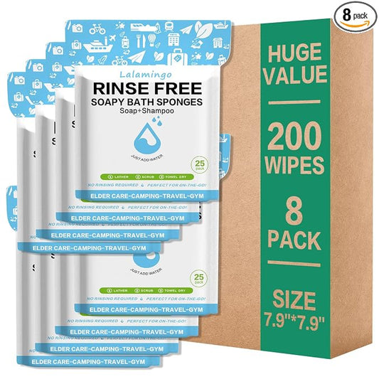 Disposable Rinse Free Bath Sponges, No Rinse Bathing Wipes for Adults, Soap Infused Dry Shower Wipes for Elderly, Bedridden, Camping, Post Surgery (pphm-08)