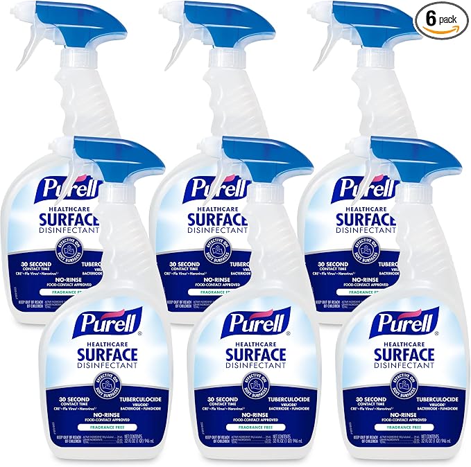PURELL Healthcare Surface Disinfectant Spray, Fragrance Free, 32 fl oz Capped Bottle with Spray Trigger in Pack (Pack of 6) - 3340-06