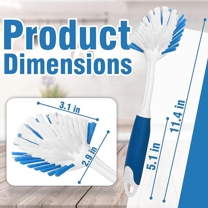 2-Pack Dish Brushes with Scraper, Durable Nylon Bristles Kitchen Scrub Brush, Dish Scrubber with Handle for Pans, Sink, Bathroom