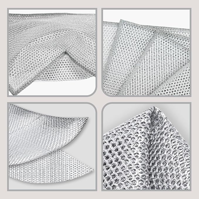 Double-Layer Steel Wire Cleaning Cloth - Non-Scratch Wire Dishcloth Rag Heavy Duty Scrub Pads Multi-Purpose Silver Mesh Scouring Pads for Dishes, Pots, Pans (10 pcs)