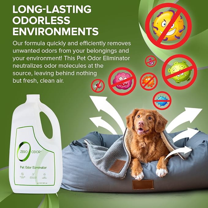 Zero Odor Pet Odor Eliminator, Air and Surface Odor Remover for Carpet, Furniture, and Pet Beds, Refill, 64 oz