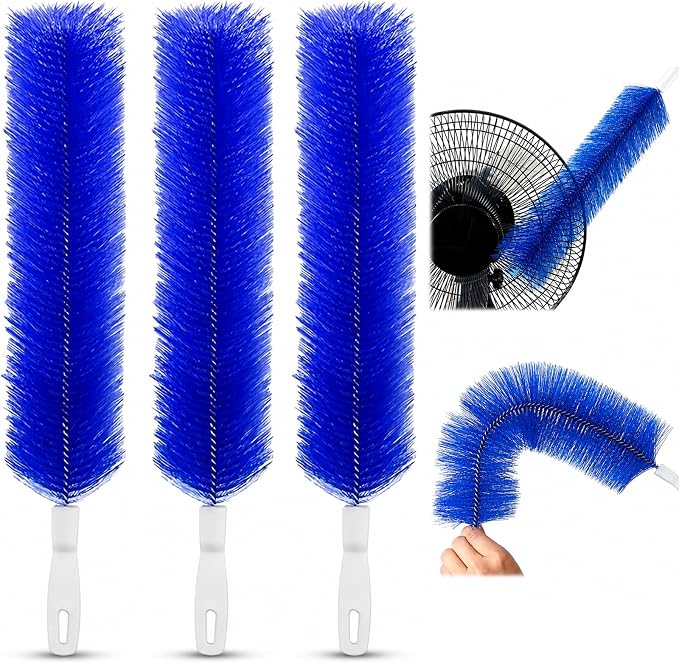 Fan Cleaning Brush, Bendable Microfiber Duster, Washable Reusable Fan Brush Cleaner for Fan Blades, Vents, Screens & Narrow Gaps (3, Blue)