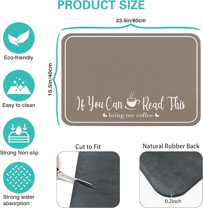 Coffee Bar Mat for Countertops 23inx15in,Absorbent Hide Stain Anti-Slip Cafe Bar Accessories Fit Under Coffee Machine Mat,dish drying mats for kitchen