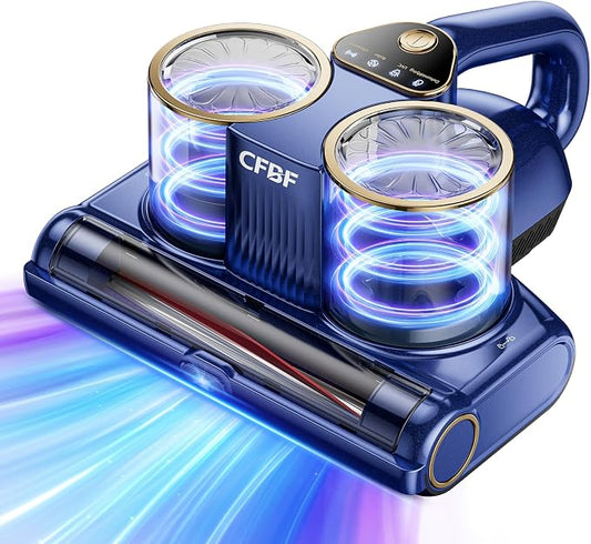 CFBF Mattress Bed Vacuum Cleaner with 16Kpa Suction & 253.7nm UV-C Light | Ultrasonic & High Heating, 500W Powerful Double-Cup Handheld Vacuums for Bed, Sofa, Couch, Crib, 16.4FT Corded
