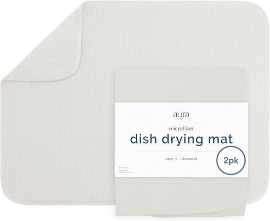 S&T INC. Dish Drying Mat, 2 Pack, 18" x 24", XL, Cream | Absorbent Microfiber, 2PK Extra Large Kitchen Counter Mat for Dishes, Utensils, Pots and Pans, Machine Washable