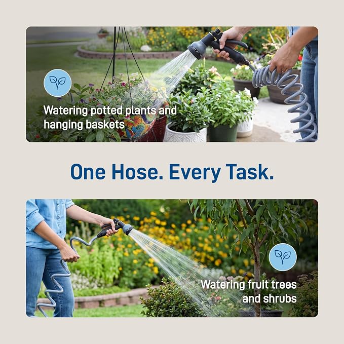 Orbit Coil Garden Hose with 8-Pattern Nozzle, 25 ft., Gray - 26382