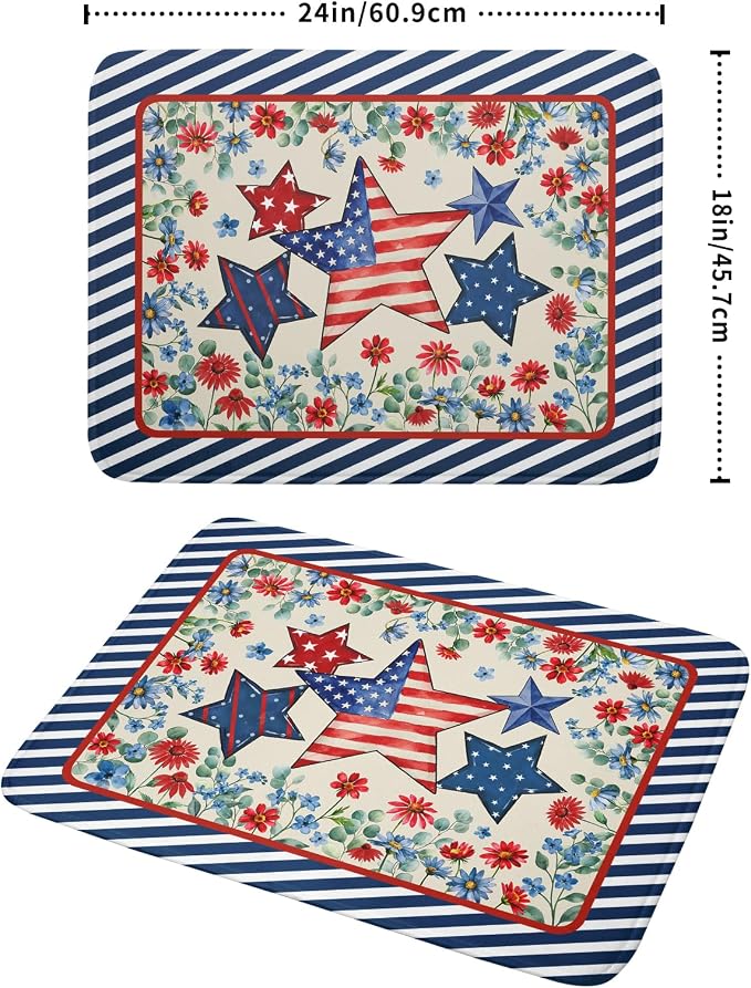 Patriotic Stars Dish Drying Mat for Kitchen Counter 4th of July Holiday Absorbent Reversible Microfiber Dish Pad Large