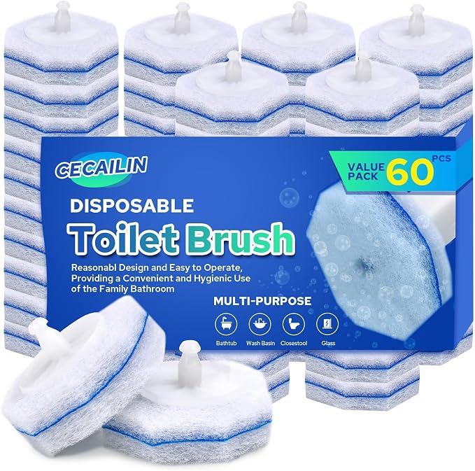 60pcs Disposable Toilet Brush Refills, Toilet Bowl Cleaner Refill Pads, Compatible with Most Toilet Cleaning Wands & Systems, Disposable Scrubber Refill Heads for Deep Bathroom Cleaning