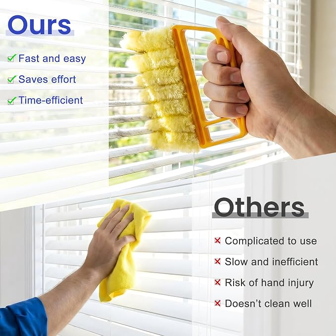 Blind Cleaner Duster Tool - 3 Pcs 7 Fingers Anti-Shedding Window Blind Cleaner Tool, with High-Density Microfiber Fleece and Ergonomic Handle, Detachable and Washable