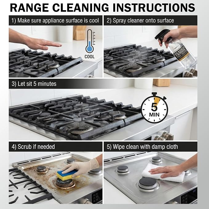 Thirteen Chefs Gas Range Cleaner and Degreaser - Stove Grates, Oven Glass Doors, Grills – Cuts Through Baked on Food (32oz)