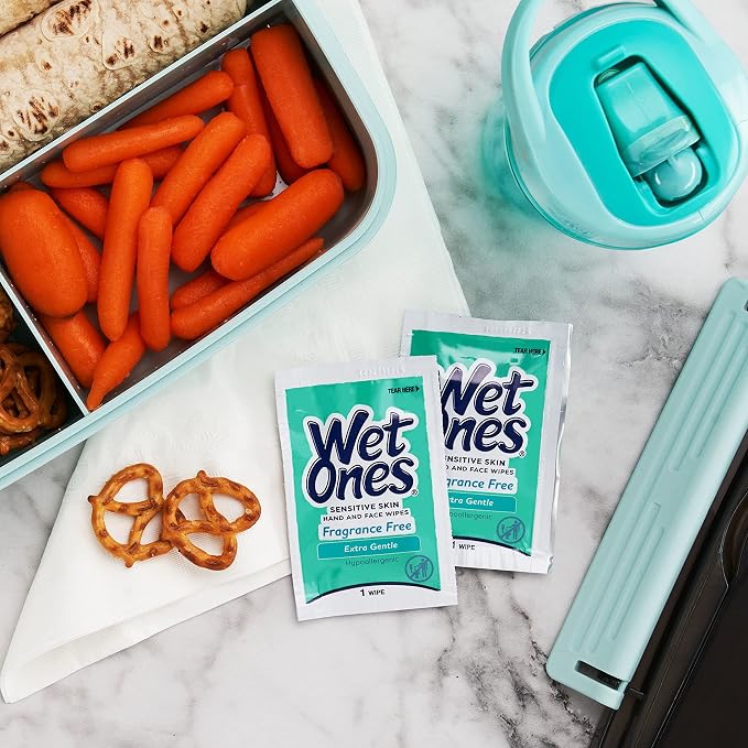 Wet Ones Hand and Face Wipes Singles, Unscented for Sensitive Skin, Hand-Wipes Individually Wrapped | 24 ct, (Pack of 12)