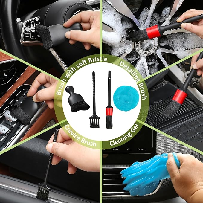 Qydipclin 10pcs Windshield Cleaner Tool, Car Window Cleaning Wash Kit with 4 Reusable Microfiber Pads 1 Spray Bottle and Extendable Handle Auto Glass Wiper Kit, Blue&Green