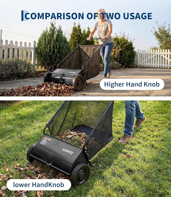 26 Inch Push Lawn Sweeper, Garden Lawn Sweeper Leaf and Grass Collector with 7 Cu.ft Mesh Bag, Adjustable Brush Height and 4 Spinning PP Brushes, Yard Sweeper for Leaves Grass Cleanup | with 7 Cu.ft Mesh Bag, Adjustable Brush Height and 4 Spinning PP B...