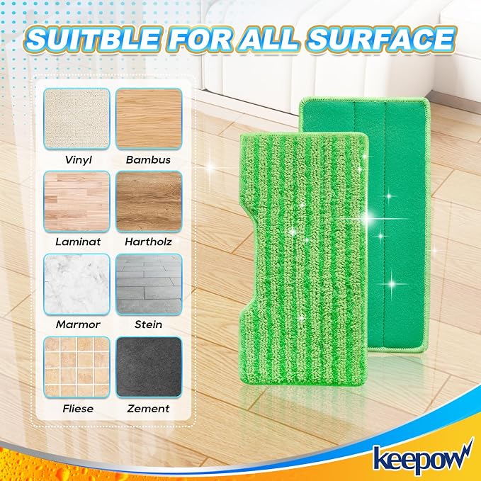 KEEPOW Refills Compatible with Shark Vac Mop Replacement Pads VM252 VM401 | Reusable Washable Vacuum Mop Pads for VM180 VM200 VC205 VM250 QM250 VM190, Upgraded Pad Design of Dirt Chamber (1+3+6 Pads)