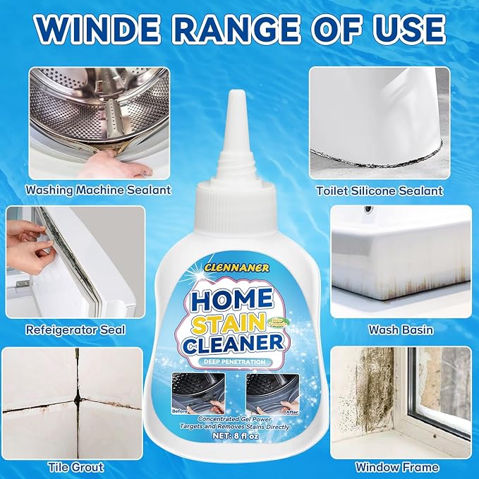 Mold Stain Cleaner Gel, 8 Fl oz Powerful Mold and Mildew Stain Remover with Brush Applicator for Sink, Shower, Caulk, Tile Washing Machine Gasket, Bathroom Grout and Front Loader Seal