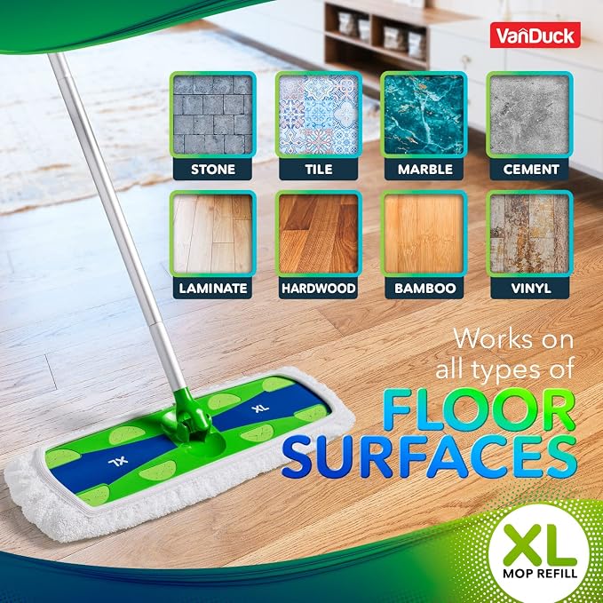 VanDuck Reusable Cotton Mop Pads Compatible with Swiffer Sweeper XL, 2 Pack | Mop not included, extra large covers, cotton replacement refills, wet & dry mopping pads