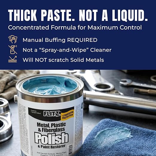 Flitz Metal Polish Paste - 1 Gal of USA-Made Polish for Solid Chrome, Stainless Steel, Aluminum - Non-Abrasive for Light Oxidation - Requires Manual Buffing - Not for Plated/Coated Surfaces (1 Pack)