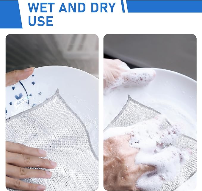 Aidoclip 30pcs Set Non-Scratch Steel Wool Dishcloth - Multi-Use Kitchen Scrubbers, Durable Cleaning Pads for Wet & Dry Use White