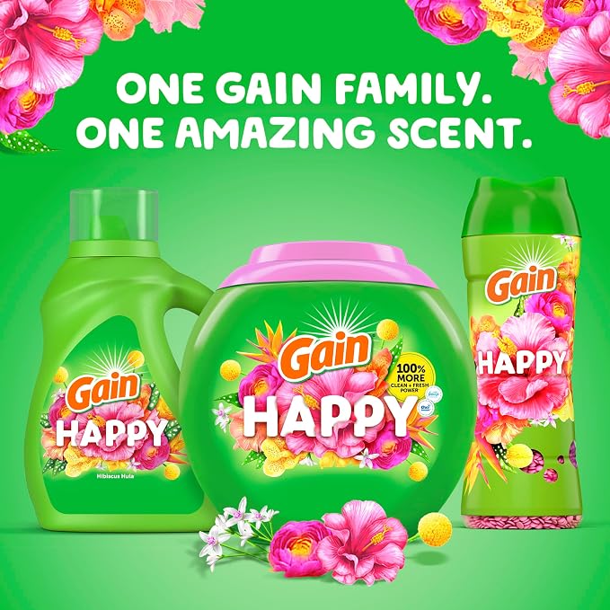 Gain In-Wash Laundry Scent Booster Beads, Happy, 24 oz (Pack of 4)