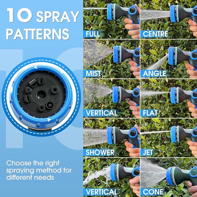 Garden Hose Nozzles,Hose Spray Nozzle with Adjustable 10 Watering Patterns | Slip Resistant High Pressure Water Hose Nozzle Sprayer for Plants & Lawns Watering ,Car Washing and Pet Showering 2Pack