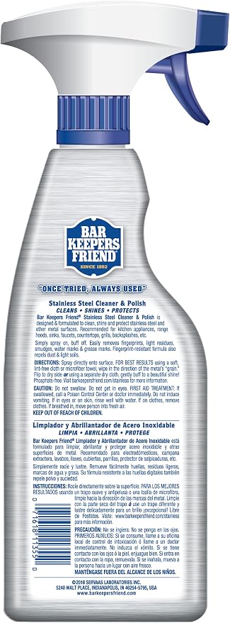 Bar Keepers Friend Stainless Steel Cleaner and Polish Spray (2 x 25.4 oz) Removes Oily Fingerprints, Hard Water Stains, Grime & Food Debris without Scratching or Dulling Appliances & Surfaces
