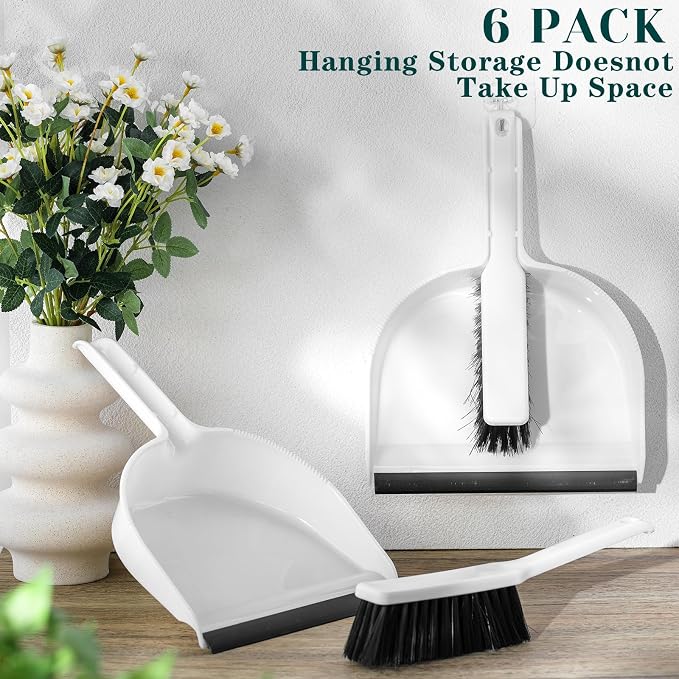 Zubebe 6 Pcs Mini Dustpan and Brush Set, Small Broom and Dustpan Set Small Cleaning Brush Portable Hand Broom Set for Home Office Kitchen Table Desktop Floor Cleaning Supplies