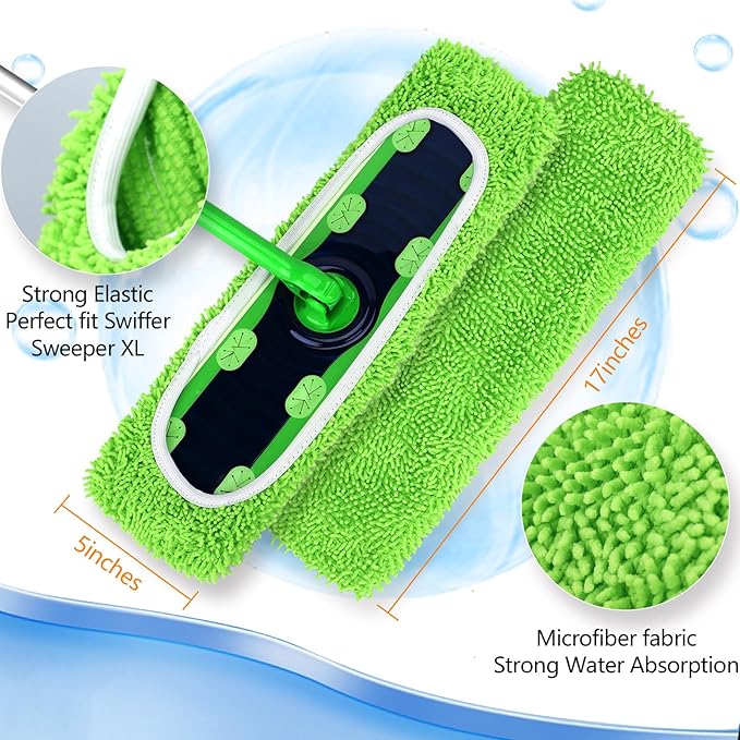 6 Pack Reusable Microfiber Mop Pads Compatible with Swiffer XL Mop | XL Dry Sweeping Cloths & XL Wet Pads Refills for Swiffer, X-Large Heavy Duty Mop Pads for Floor Mopping and Sweeping (No Mop)