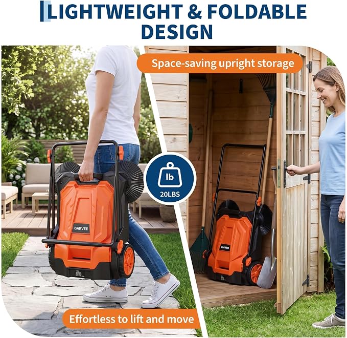 Professional Walk-Behind Push Floor Sweeper, 25.6" Manual Non-Electric Sweeper with Large Capacity Dustbin,Adjustable & Foldable Handle