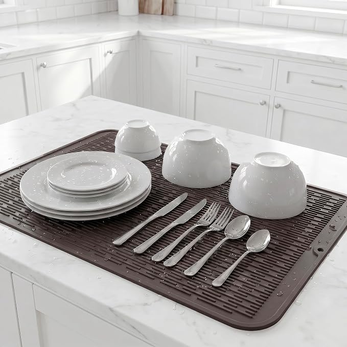 MicoYang Silicone Dish Drying Mat for Multiple Usage,Easy clean,Eco-friendly,Heat-resistant Silicone Mat for Kitchen Counter or Sink,Refrigerator or Drawer Liner Coffee 5XL 36inches x 18inches