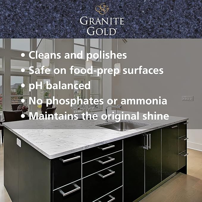 Granite Gold Quartz Clean & Shine Streak-Free Cleaner, Deeps Cleans and Polishes Quartz and Natural Stone Surfaces Including Silestone, LG, and More, 24 Fl Oz