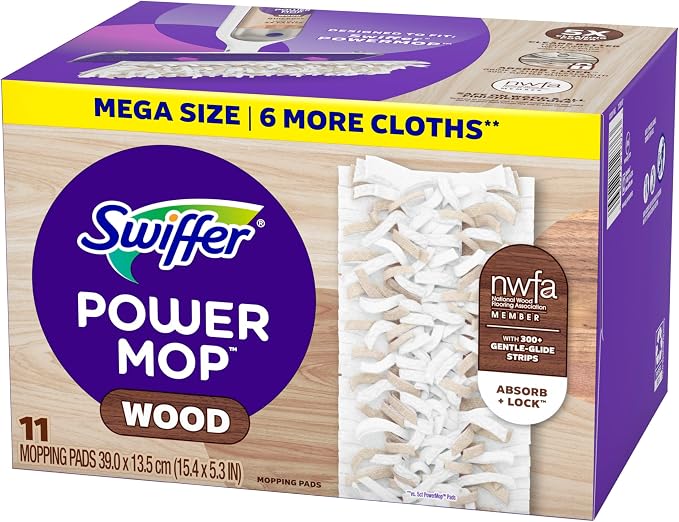 Swiffer PowerMop Wood Mopping Pad Refills for Floor Cleaning, 11 Count