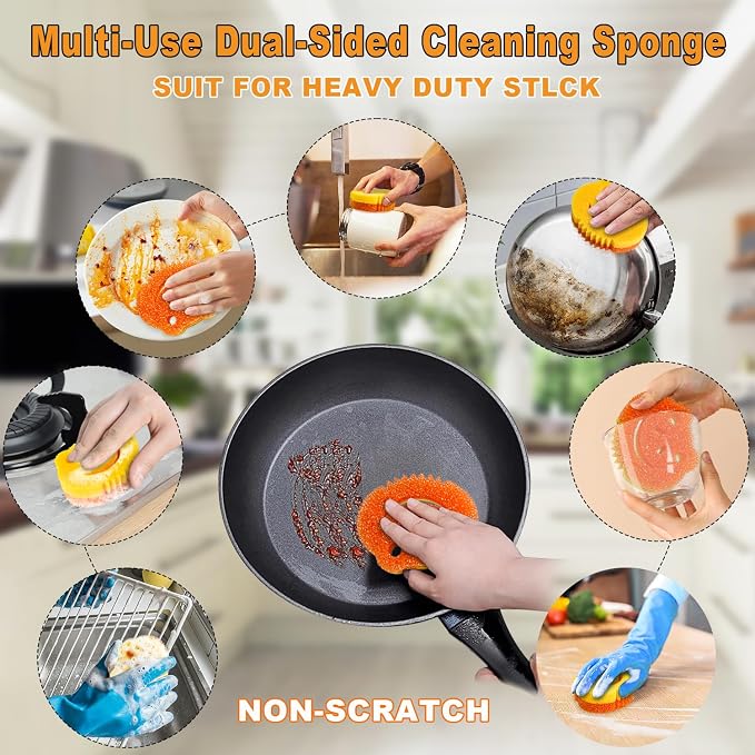 5 Pack Scrub Sponge, Dual-Sided Temperature Controlled Kitchen Sponge for Dishes, Frog Bulk Sponges Household Cleaning Pads,Multi-Functional Premium Cleaning Sponges