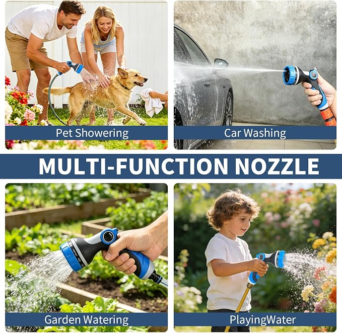 Garden Hose Nozzle with Adjustable 10 Spray Patterns, Thumb Control Ergonomic Hose Sprayer Nozzle, High Pressure Hose Nozzles for Lawn & Plant Watering,Washing Cars & Pet Bathing,Leak-Proof Design | Ergonomic Hose Sprayer Nozzle, High Pressure Hose Noz...