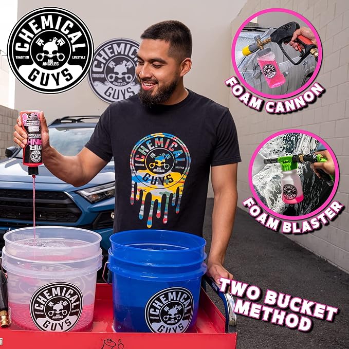 Chemical Guys, Mr. Pink Foaming Car Wash Soap & Chenille Mitt Kit, 16 oz | High-foaming Mr. Pink soap with a plush chenille mitt for safe, scratch-free contact washing, a starter combo