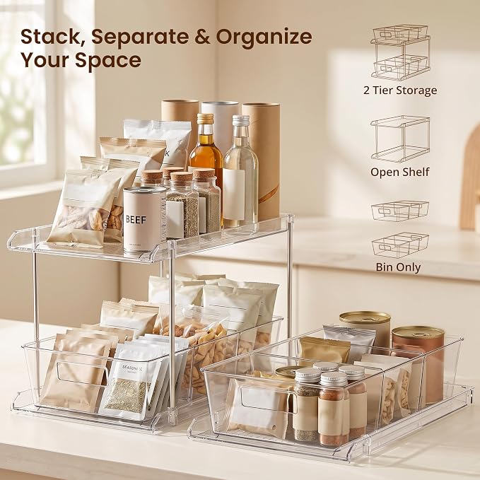 Fabspace Bathroom Under Sink Organizers and Storage, 2 Tier Vanity Countertop Pull-out Cabinet Organizer, Storage Container, Multi-Purpose Kitchen Pantry Organization with Dividers, 1 Pack