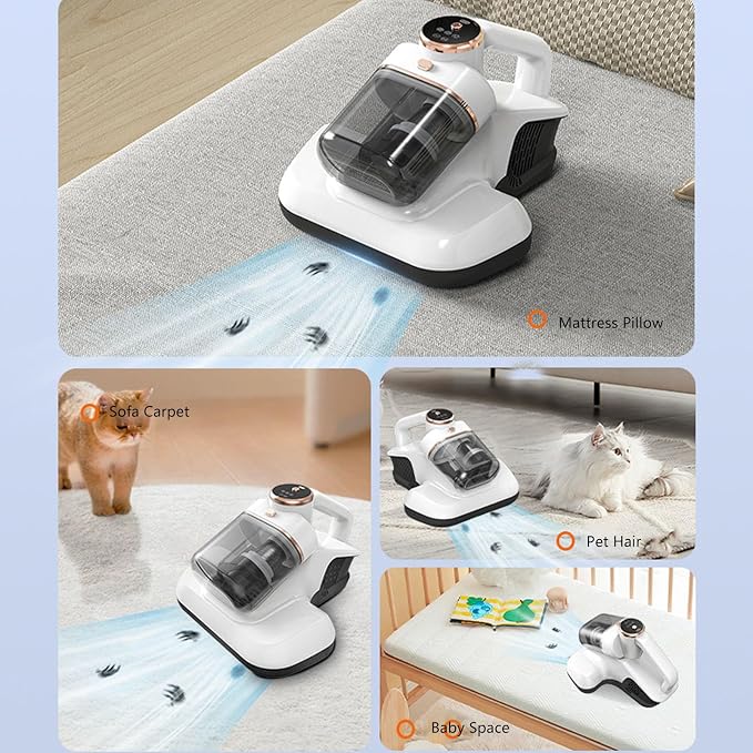 Srliya Mattress Vacuum Cleaner 10Kpa Strong Suction 3 Gears Adjustment LED Screen Handheld Fabric Cleaner for Sofa Bed