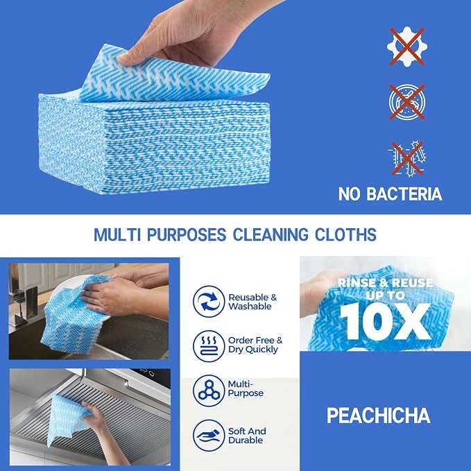Reusable Cleaning Towels, Multi-Purpose Handy Towel, Blue Handi Wipe Reusable Cloths, Disposabel Dry Kitchen Wipes, Dish Cloths, Durable, Absoebent,Dry Quickly, 50 Count