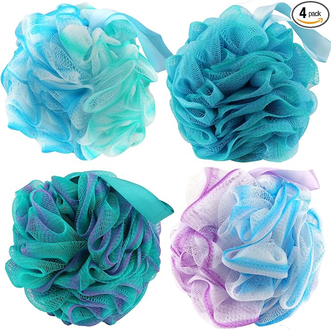 Chuya Bath Sponges Loofahs 70 Grams Large Size,4 Pack Shower Sponge Exfoliating Cleaning Bath Loofa Body Scrubber Balls for Women Men Children Washing