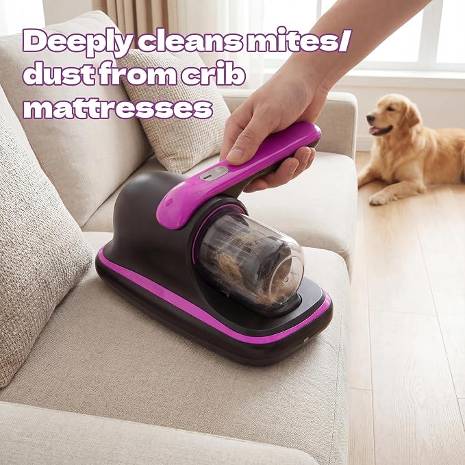 Vacuum Cleaner, Mattress Vacuum Cleaner, Bed Vacuum Roller Brushes for Pet HairPurple, Battery Powered, for Pillows Cribs Sofa, beds,Carpet