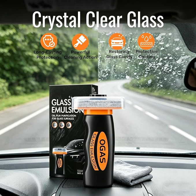 Glass Emulsion Cleaner,Car Oil Film Cleaner,Handle Oil Film Remover&Windshield Cleaner For Cars Window, Glass Emulsion, Crystal Clear View