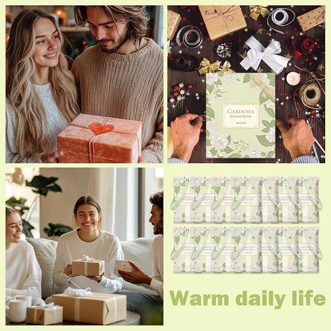 SCENTORINI Scented Sachets for Drawer and Closet, Gardenia Scent 14 Pack | Long-Lasting Sachets Bags Gift Set, Closet Freshener Sachets for Wardrobe Freshener, Cupboard, Suitcases, Handbags