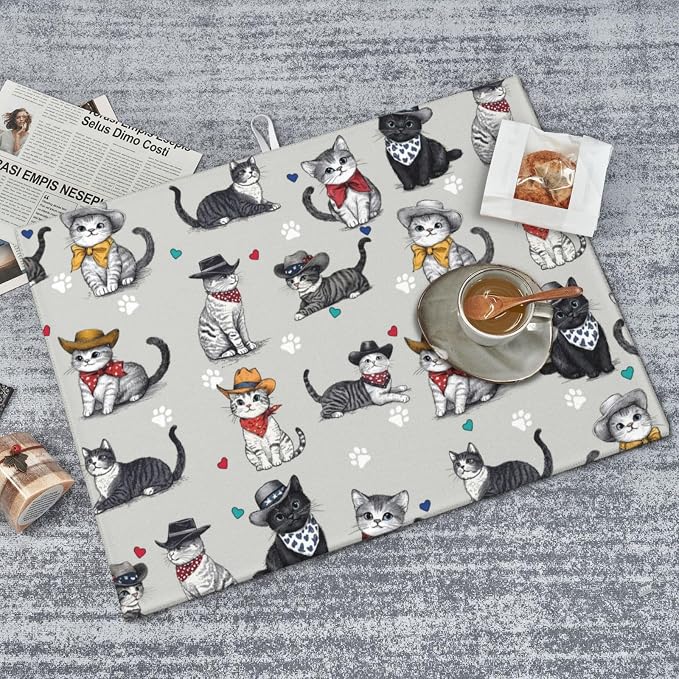 Pet Lover Cat Dish Drying Mat For Kitchen Counter, Super Absorbent Microfiber Dish Drying Pad, Kitchen Gadgets For Easy Clean Multi-Use Large 18"x24"