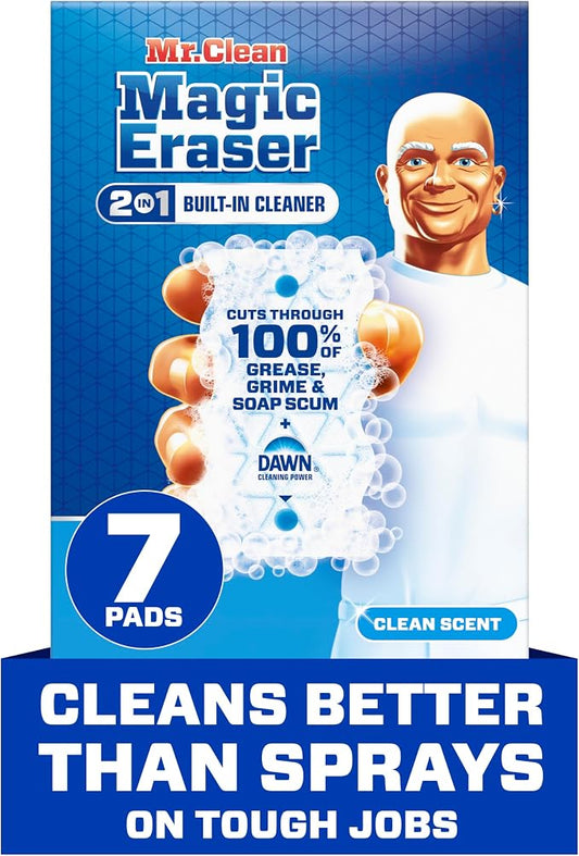 Mr. Clean Magic Eraser Foaming Sponge, All Purpose, Dawn Cleaning Power, Wall Cleaner, Sneaker Cleaner, Oven Cleaner, Kitchen, Bathroom, Shower Cleaning Supplies, Scrubber, Ultra Foamy, 7ct