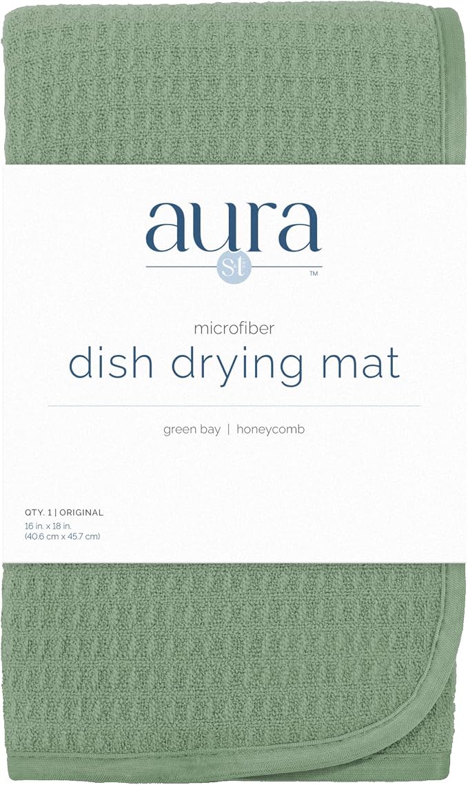 S&T INC. Dish Drying Mat, 16" x 18", Large, Sage Green | Absorbent Microfiber, Kitchen Counter Mat for Dishes, Utensils, Pots and Pans, Machine Washable