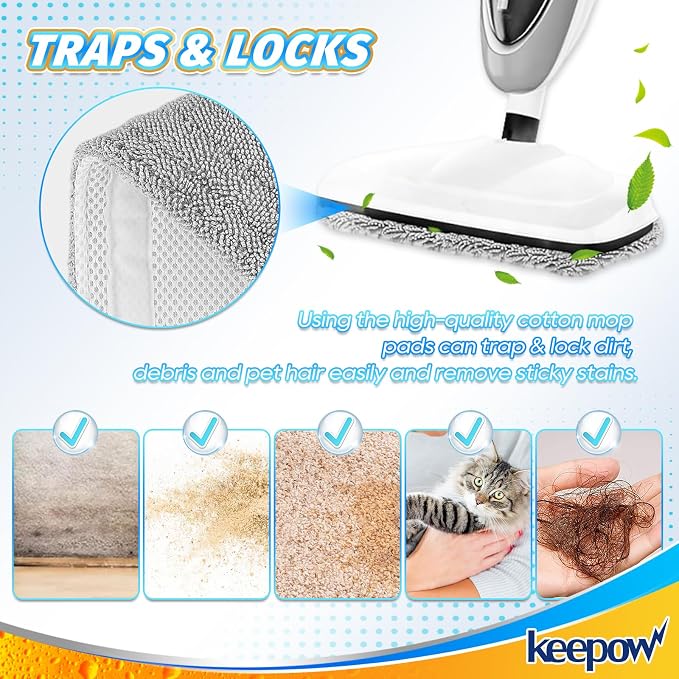 KEEPOW Steam Mop Pads Compatible with GorFanty GF-6610B/GF-6610, Compatible with Mxnsewr, Fit for Neugo NE033/NE033M Steamer Mop, Microfiber Absorbent Steam Mop Replacement Pads for Multi-Surface