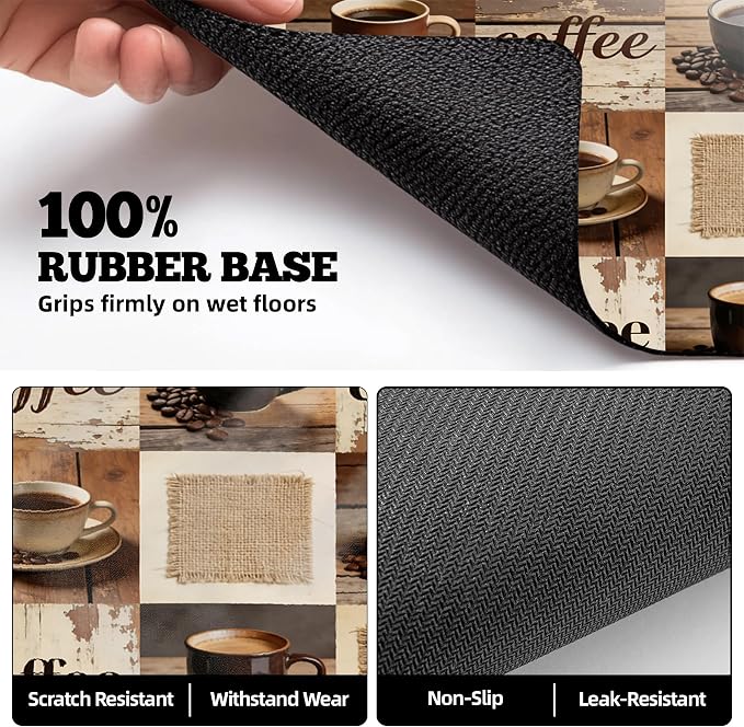 Dish Drying Mat Large Coffee Mat Absorbent Drying Mat for Kitchen Counter Coffee Bar Accessories 32"x 17", Retro Wood Grain Collage