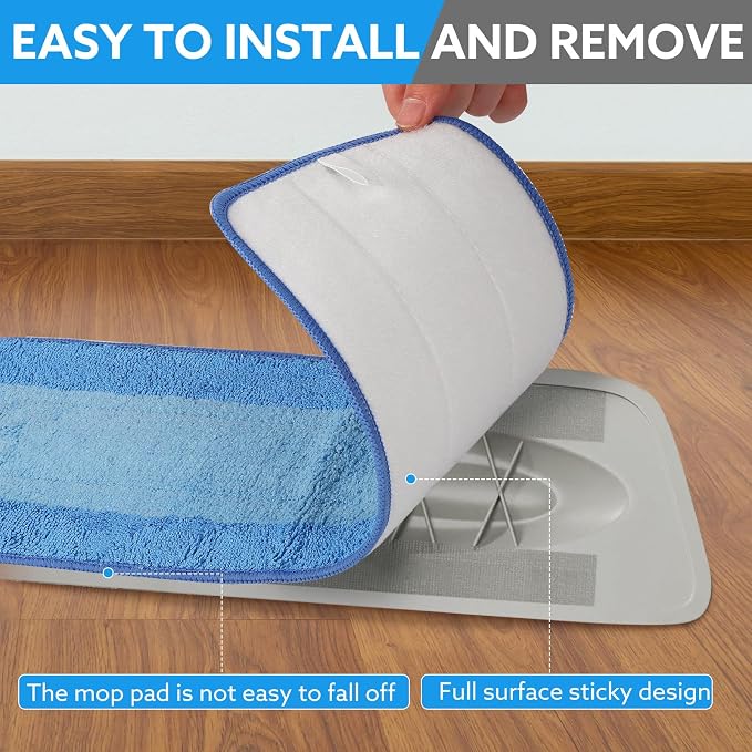 6-Pack 18 Inch Microfiber Mop Pads Refills Compatible with Bona Mop | Reusable & washable mop pad refills, wet & dry use, absorbent, for hardwood and sealed hard floors